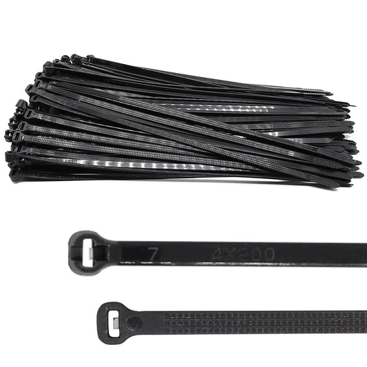 BUXIMN 150pcs Push Mount Zip Ties 8 inch Self Locking Straps Cable Zip Tie with Stainless Steel Metal Tooth Locking Device Heavy Duty Nylon Zip Tie Clips (8" Black)